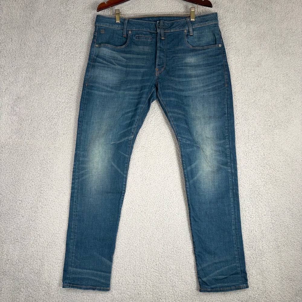 G-Star Raw D-Staq 5-Pocket Slim Jeans Mens 36x32 Blue Stretch Denim